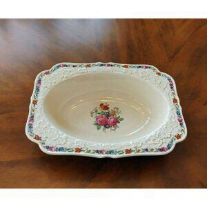 Vintage Crown Ducal Serving Bowl, Gainsborough Floral Embossed England Cottageco
